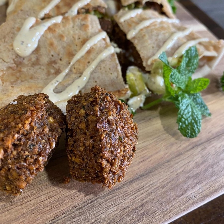 Falafel served with pita, tahini and fresh mint